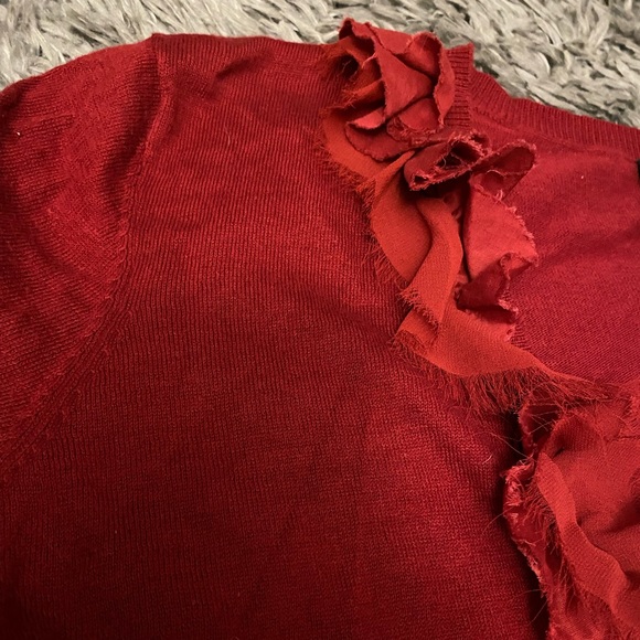 💋Red, Ruffled Bisou Bisou Cardigan - Picture 6 of 13
